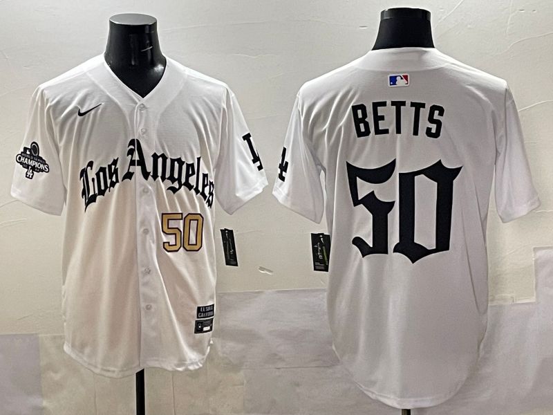 Men 2025 Los Angeles Dodgers #50 Betts White Five generations Joint Name Nike MLB Jersey style 5184->los angeles dodgers->MLB Jersey